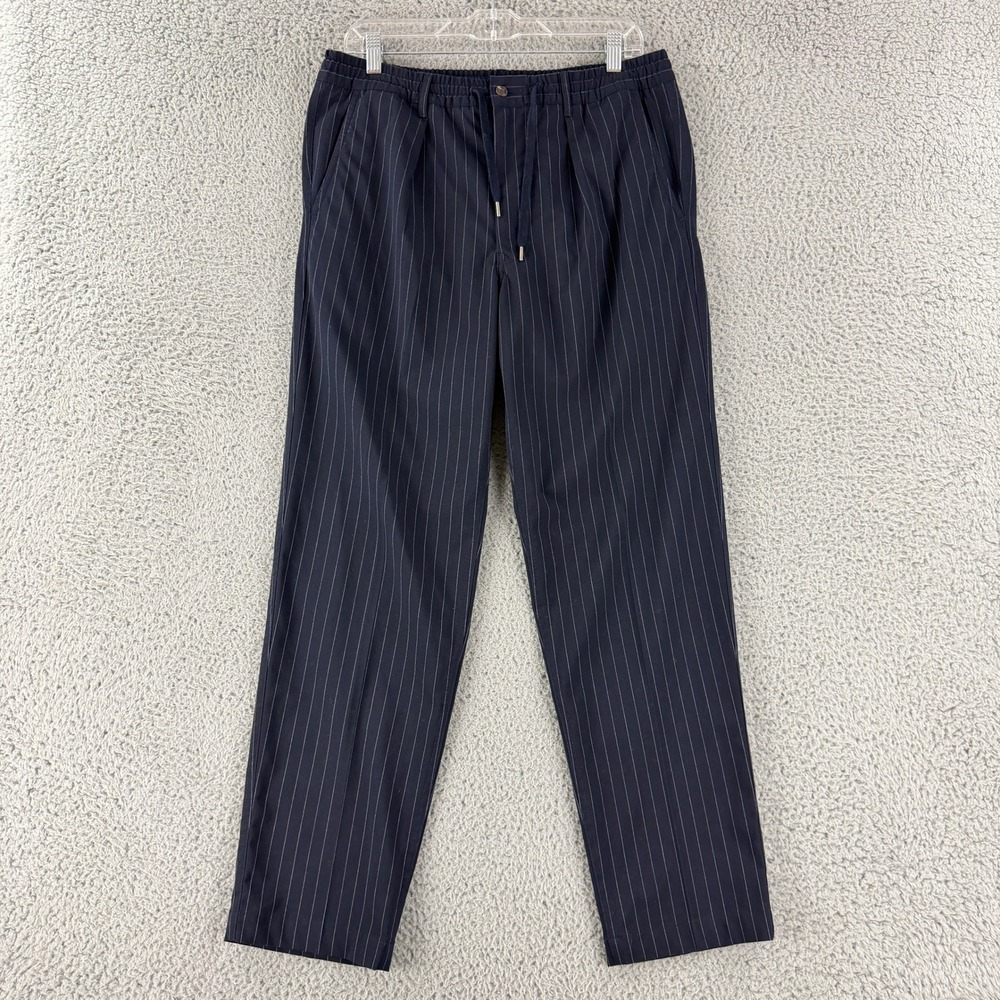 Polo Ralph Lauren Trousers Men M Navy Pinstripe Drawstring Elastic Waist G383931
